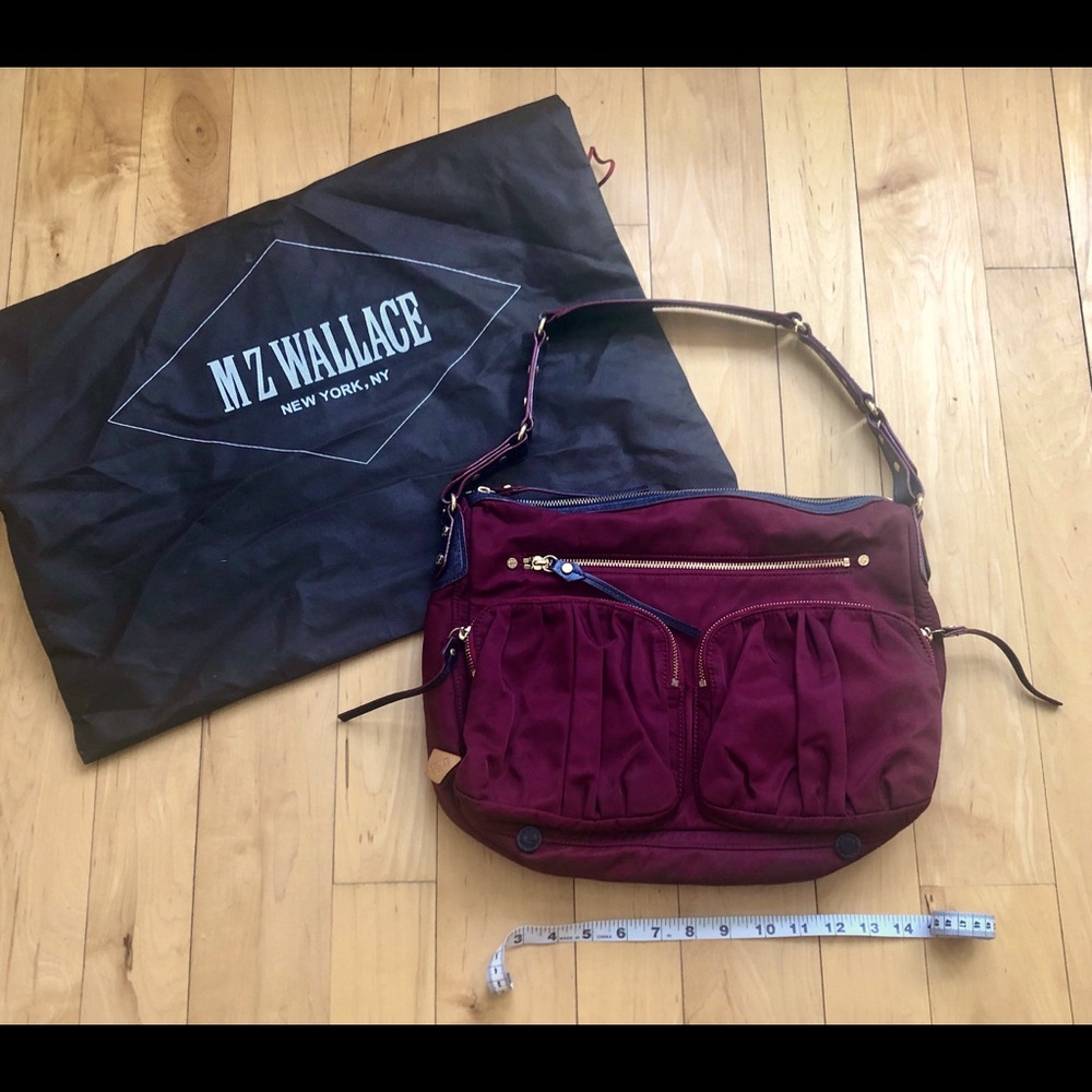 MZ WALLACE Belle Hobo Cranberry with Navy Leather